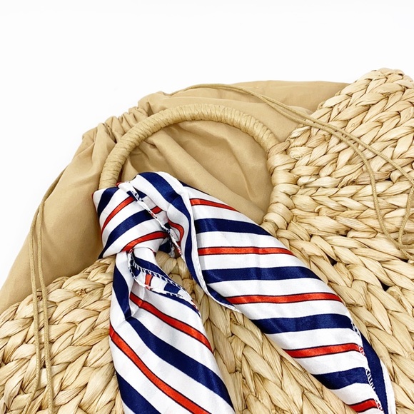 NWOT Retro Summer Beach Rattan Handbag With Scarf - Picture 10 of 10